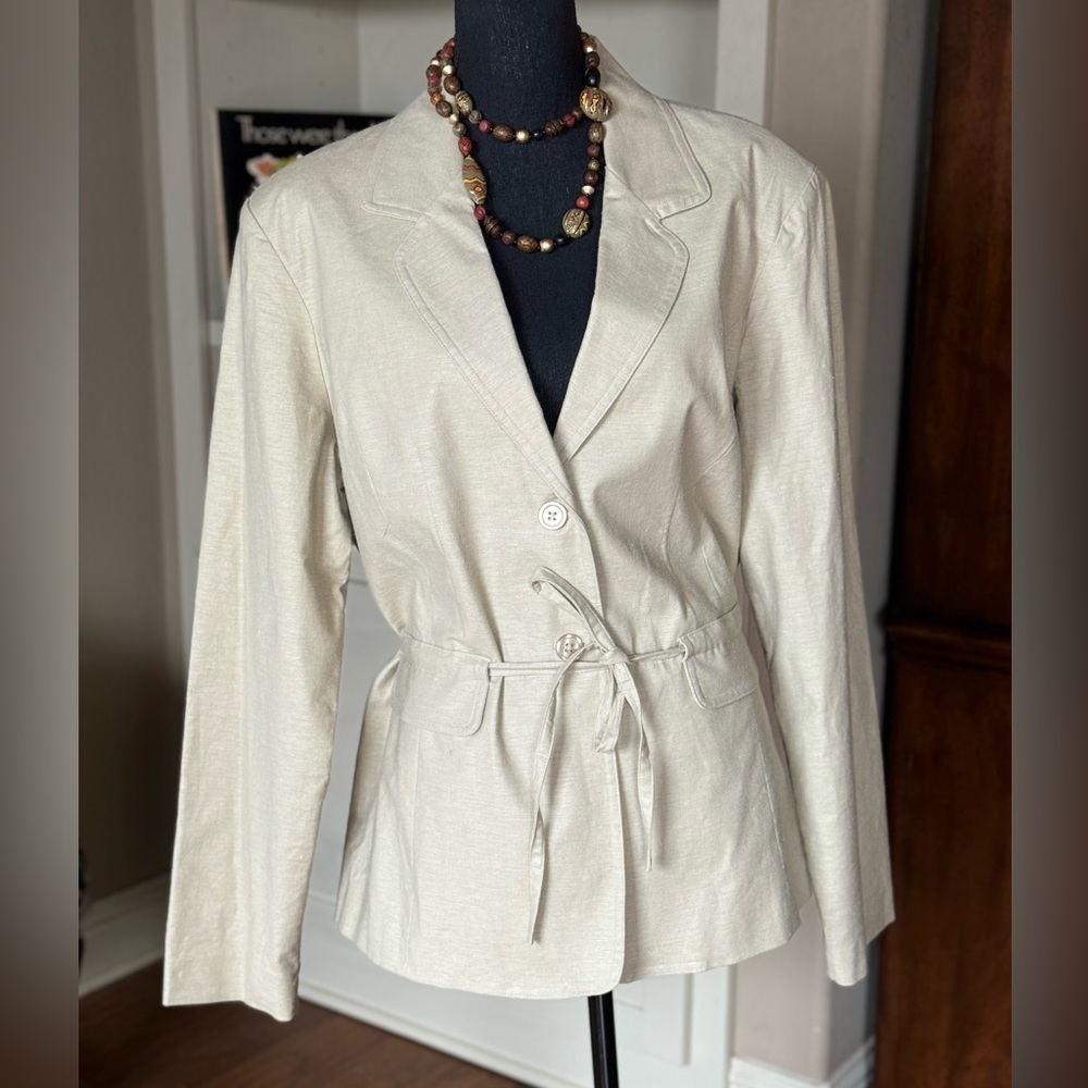 George‎ Stretch Khaki Linen Bland Drawstring Blazer